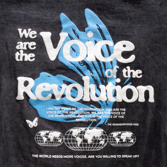 WE ARE THE VOICE TEE (Black Acid Wash)