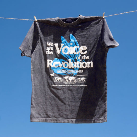 WE ARE THE VOICE TEE (Black Acid Wash)